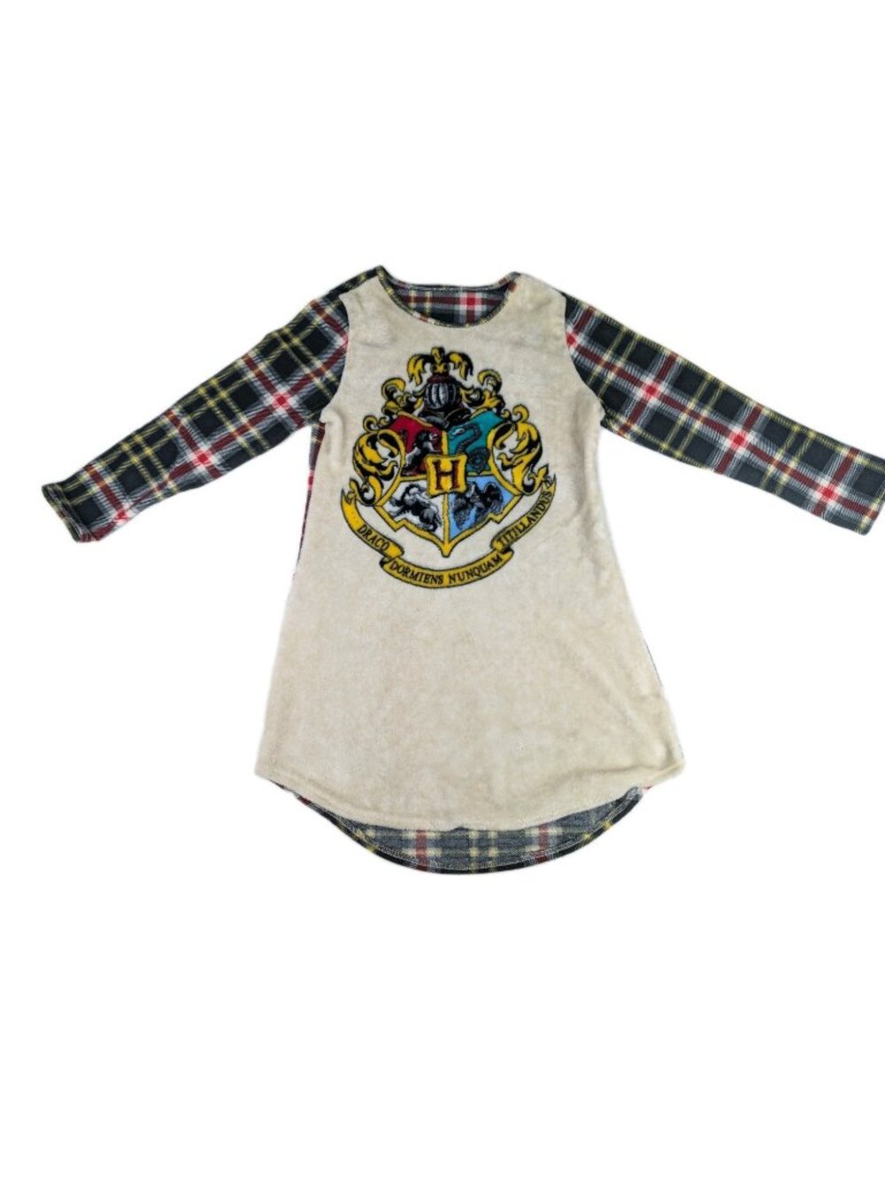 Harry Potter Hogwarts Youth /Ladies small Fleece Plaid  Pajama Top Dress READ